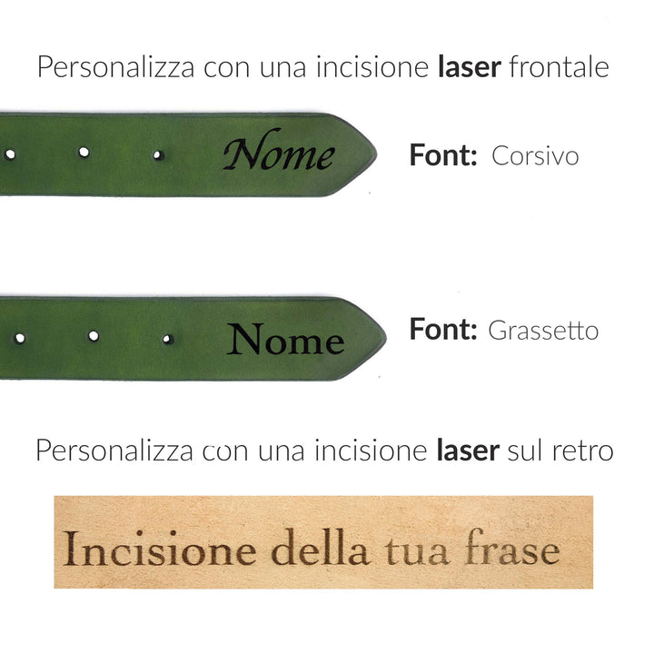 Cintura in cuoio artigianale da uomo personalizzata Coryum Velthur#colore_verde-foresta