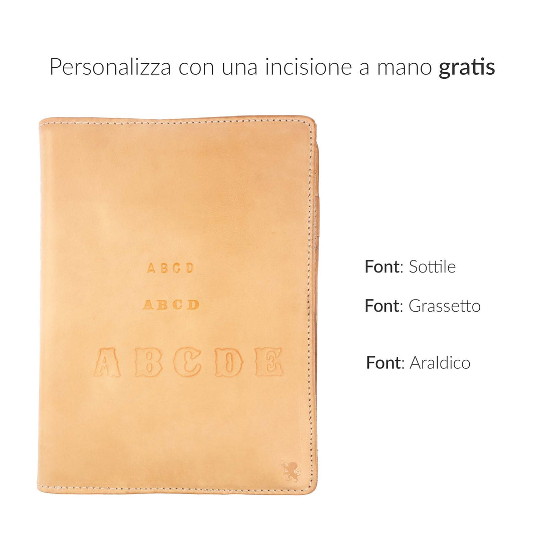 Porta agenda in pelle personalizzata formato A5 Lucrezio #colore_naturale