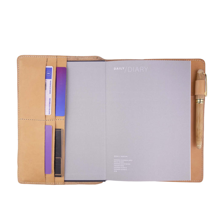 Porta agenda in pelle personalizzata formato A5 Lucrezio #colore_naturale