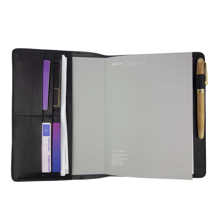 Porta agenda in pelle personalizzata formato A5 Lucrezio #colore_nero