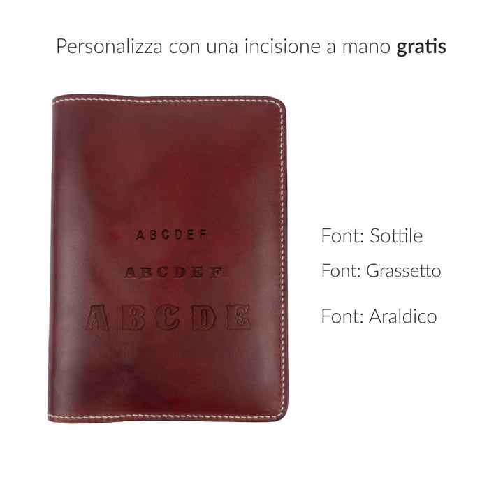 Porta agenda in pelle personalizzata formato A5 Lucrezio #colore_bordeaux