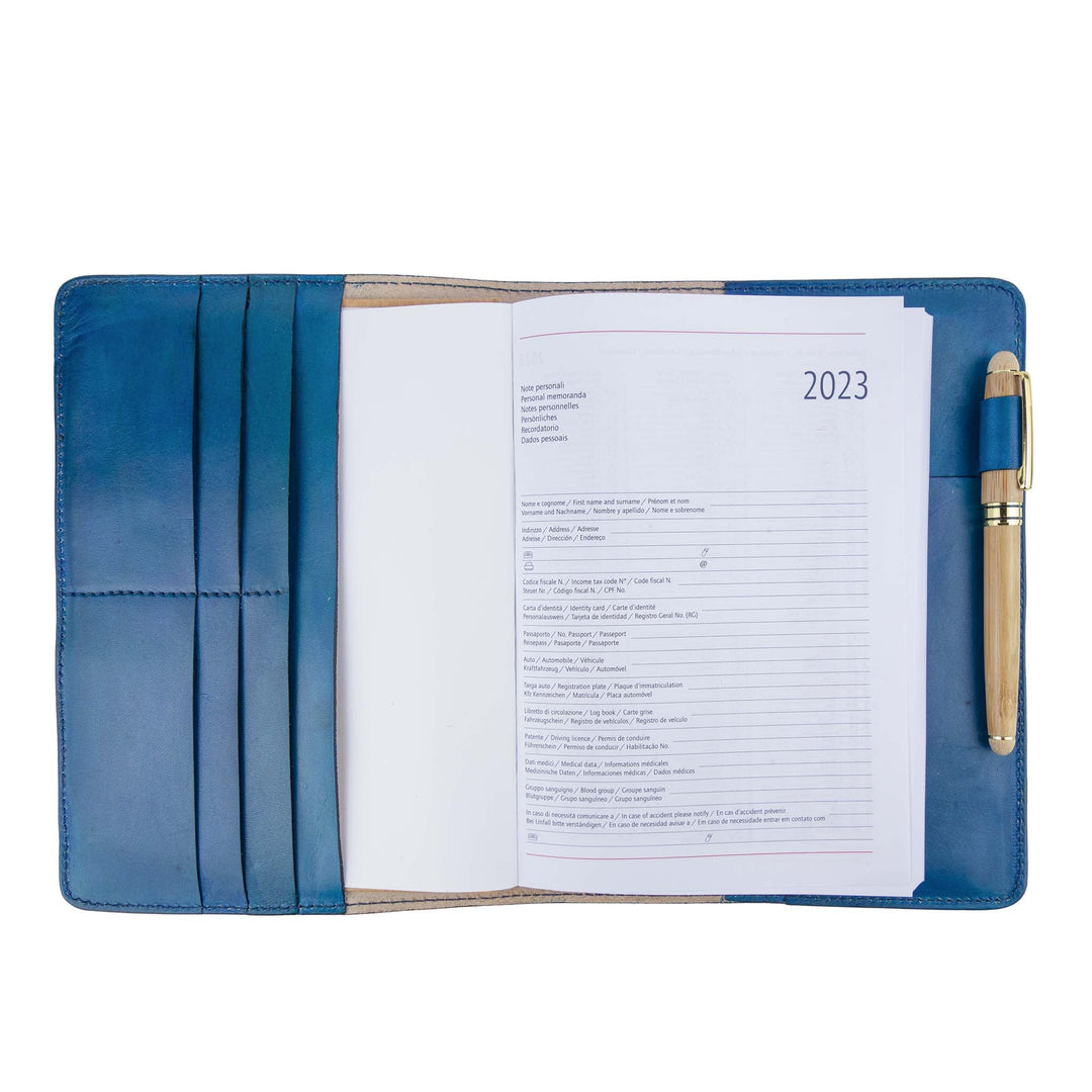 Porta agenda in pelle personalizzata formato A5 Lucrezio #colore_turchese