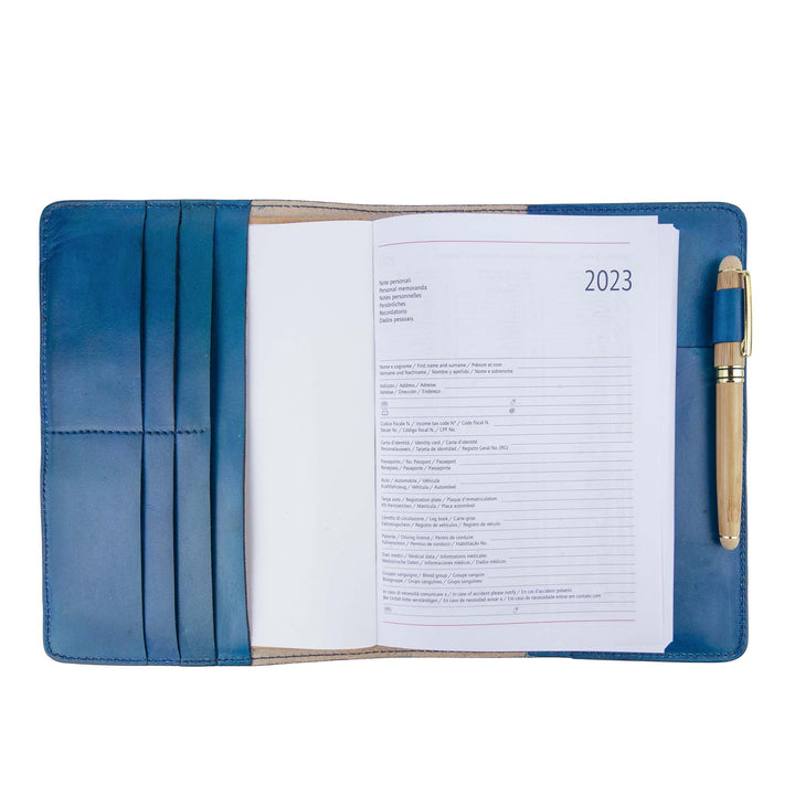 Porta agenda in pelle personalizzata formato A5 Lucrezio #colore_turchese
