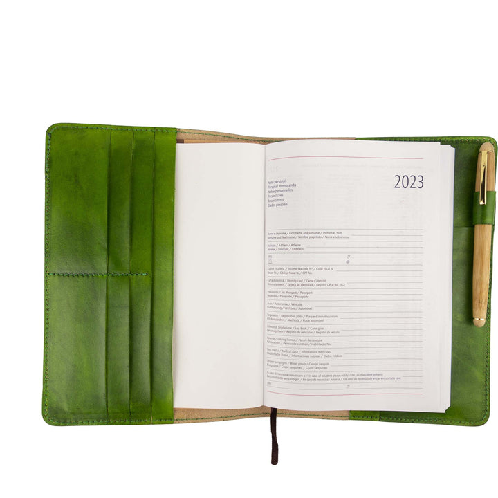 Porta agenda in pelle personalizzata formato A5 Lucrezio #colore_verde-foresta