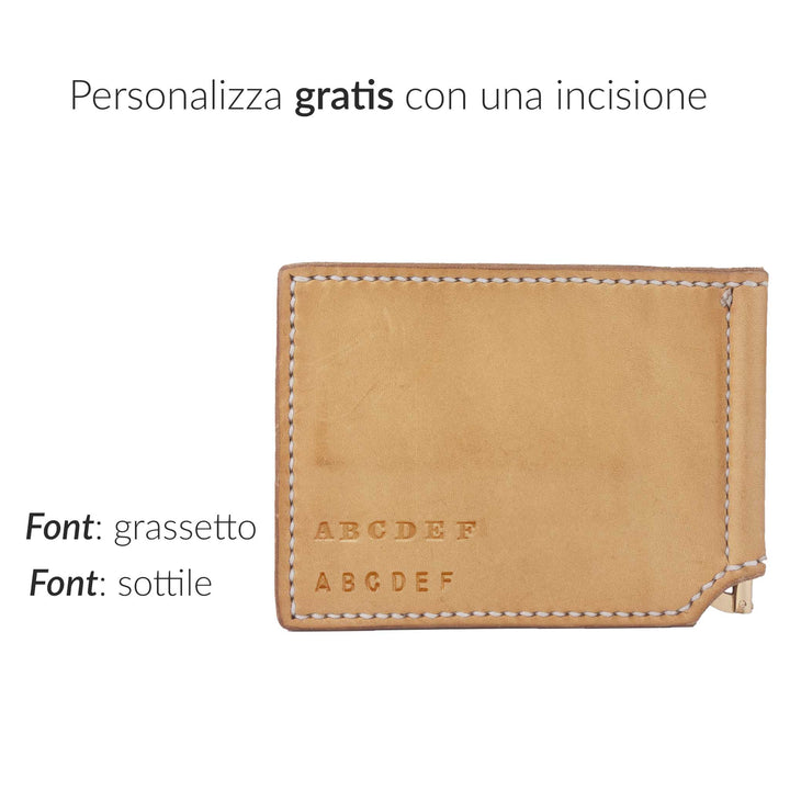 Portafoglio fermasoldi a molla in cuoio