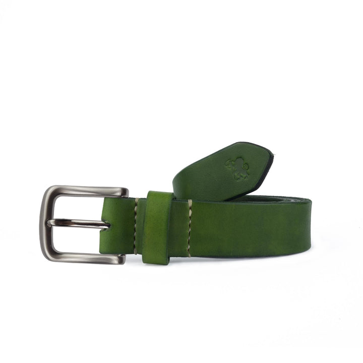 Cintura in cuoio da uomo artigianale Aker #colore_verde-foresta