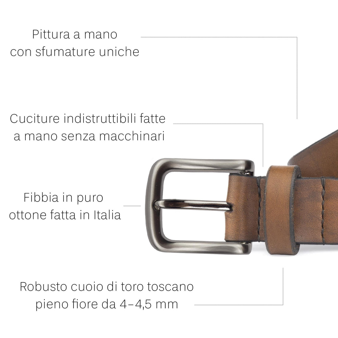 Cintura in cuoio da uomo artigianale Aker #colore_marrone-medio