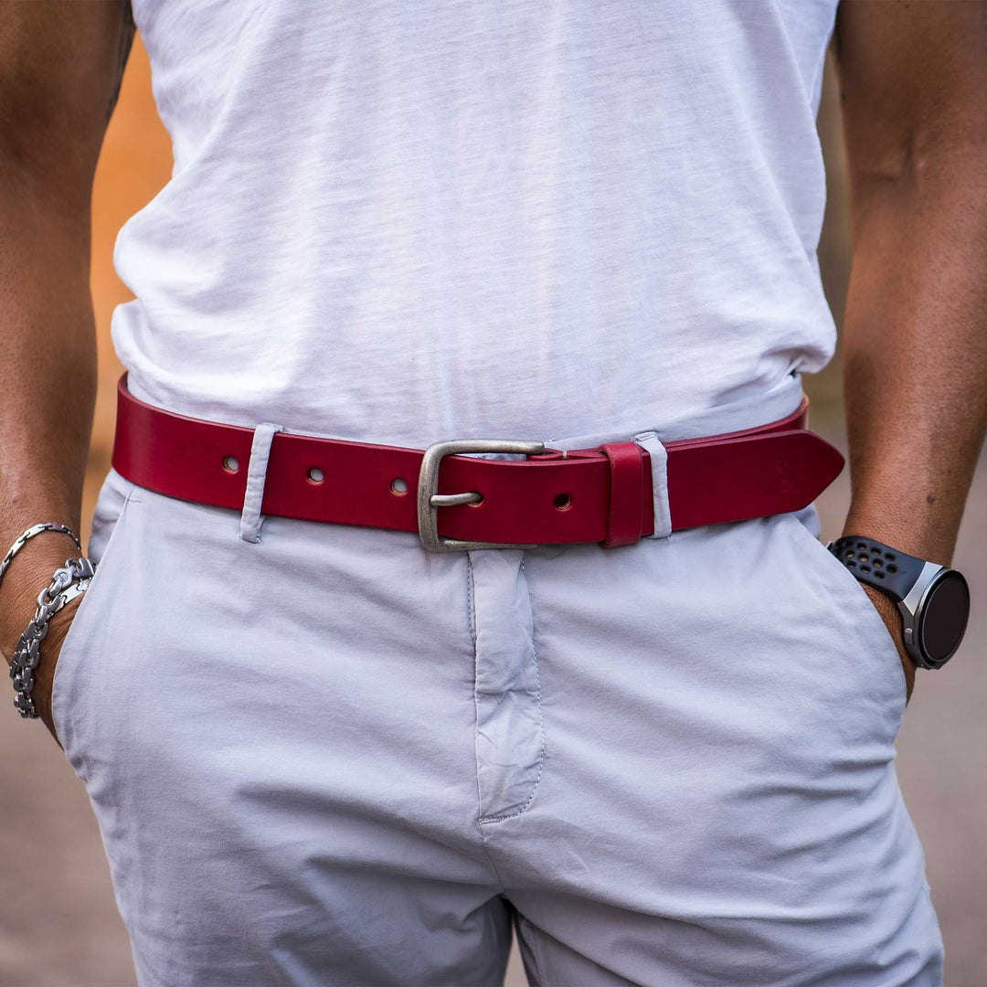 Cintura in cuoio artigianale da uomo Coryum Titos#colore_rosso