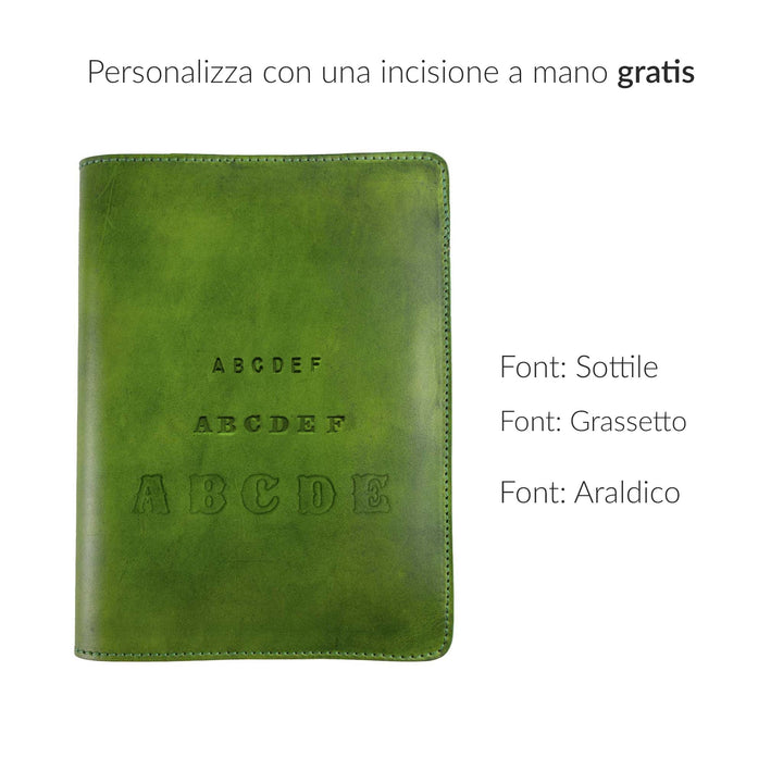 Porta agenda in pelle A5 Celio personalizzata artigianale #colore_verde-foresta